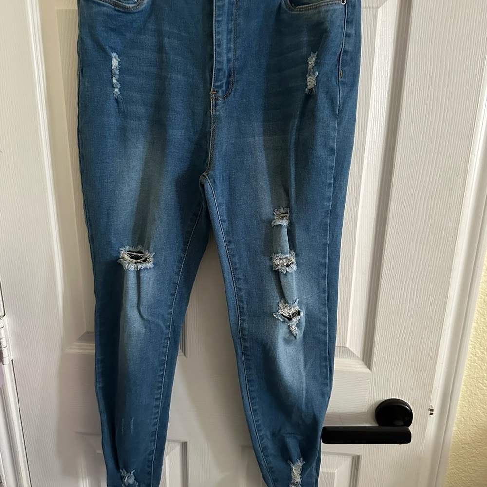 Bamboo Jeans Juniors 17 32x25 Skinny High Waist Distressed Stretch - Picture 3 of 5